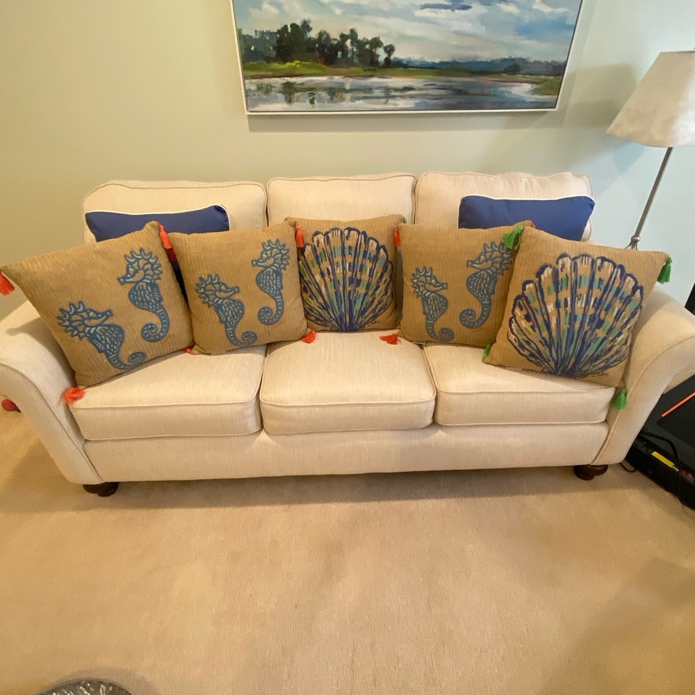 Set of (3) Lilly Pulitzer Exclusively for Pottery Barn Blue & Tan 18x18 Pillows